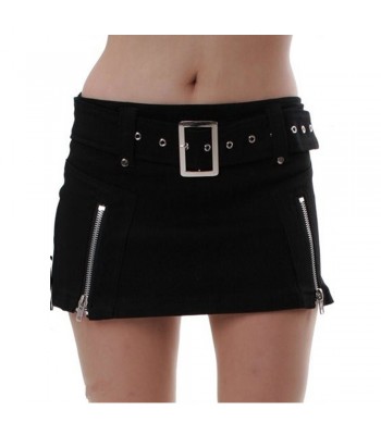 Women Black Satin Victoria Skirt Sexy Goth With Zipper And Belt Short Belt Zip